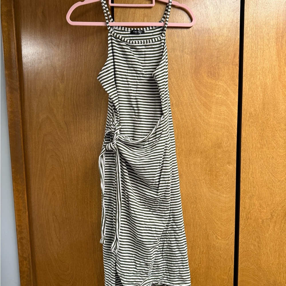 Striped green and White Women's wrap Dress
